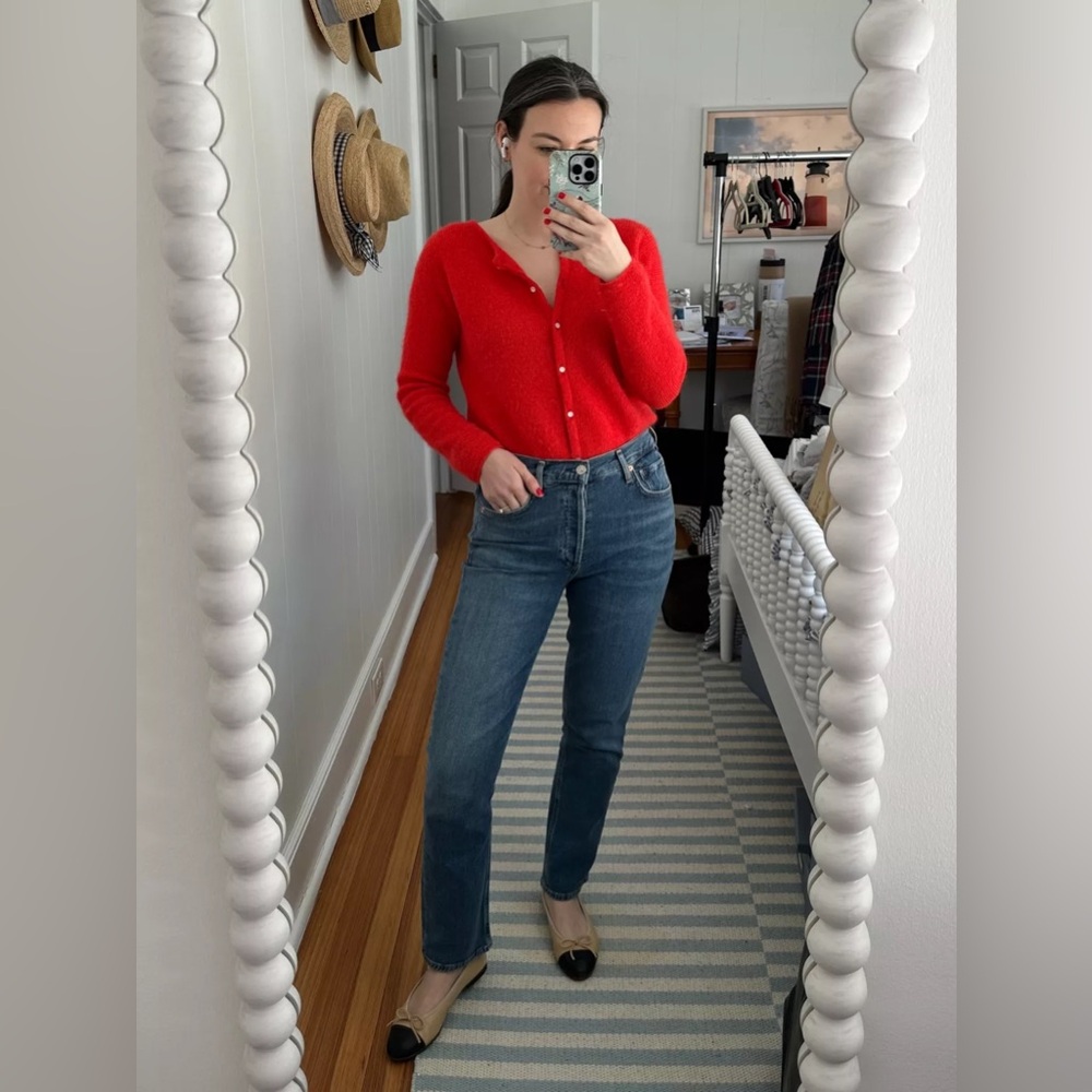Sézane Gaspard Jumper Cardigan Sweater Super Kid Mohair in Red